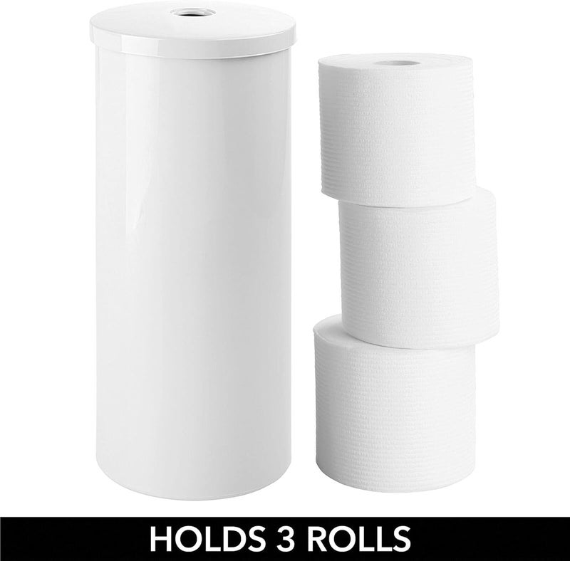 m-design Plastic Floor Stand Toilet Paper Organizer with Cover, 3-Roll Space-Saving Tissue Storage for Bathroom - Fits Under Sink, Vanity, Shelf, in Cabinet, Corner - Aura Collection - White - Image 4